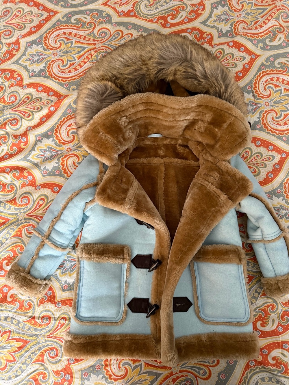 Jordan Craig Light Blue Denali Shearling Kids Faux Fur-Trim Hooded Jacket